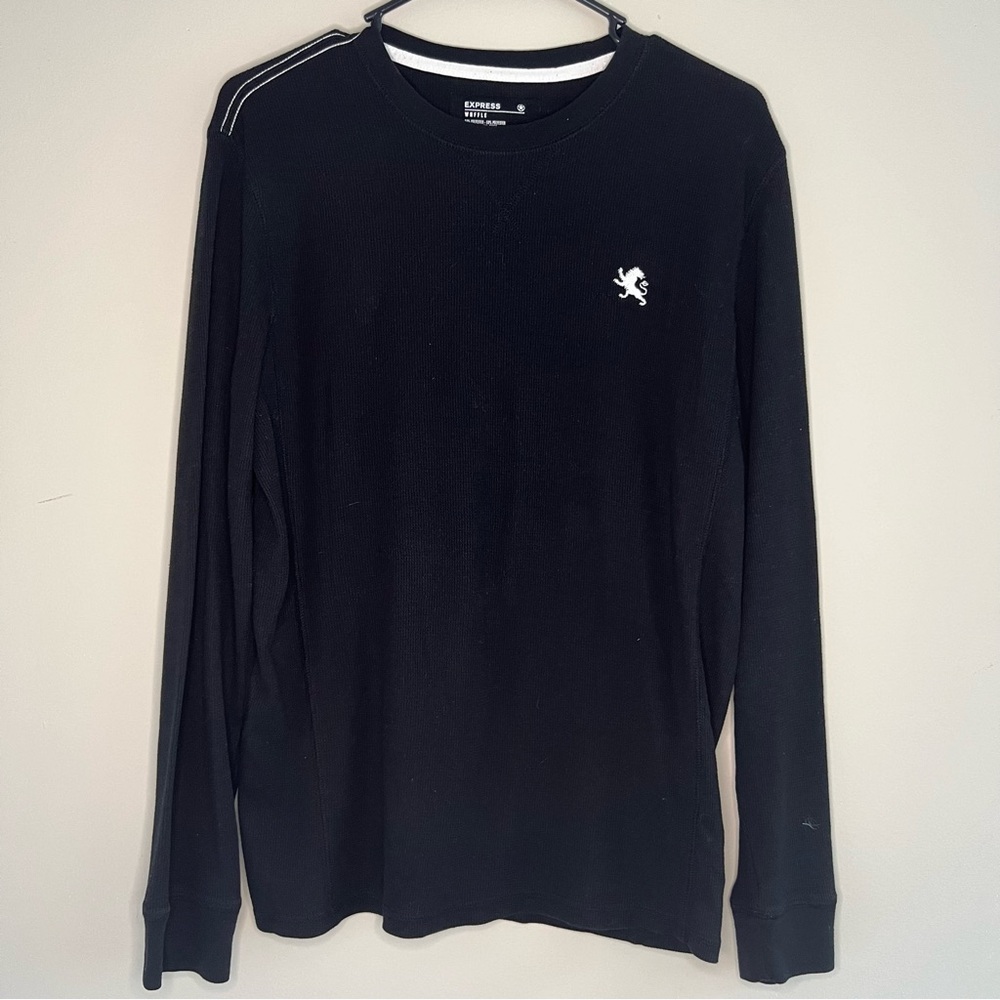 EXPRESS Waffle Knit Shirt Mens Size Medium  Crew Neck Long Sleeve Pullover Black